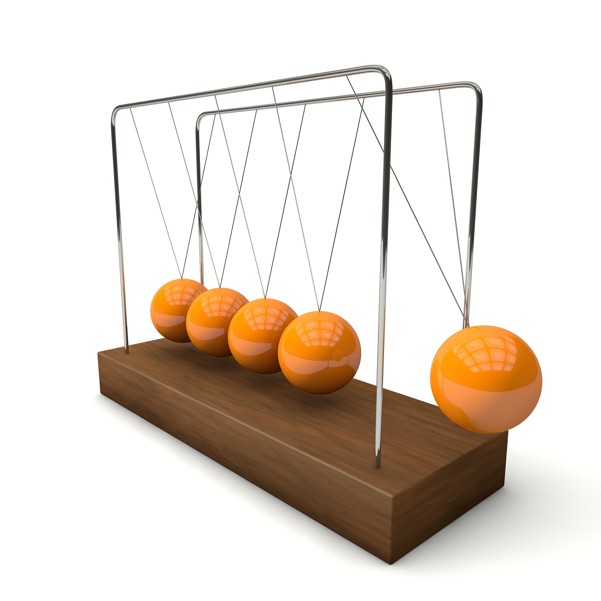 The Newton's cradle is a device, usually made of metal, that demonstrates the principles of conservation of momentum and conservation of energy in physics with swinging spheres.